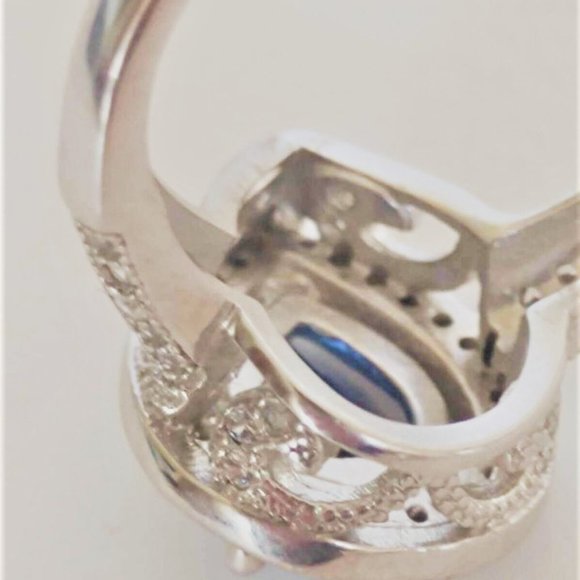 925 Sterling Silver Blue Sapphire and CZ ring - Picture 12 of 16
